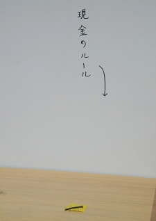 牛島光太郎の作品『組み合わせの方法』。日用品を組み合わせたモノと壁に油性ペンで言葉（文字）を書いた作品。